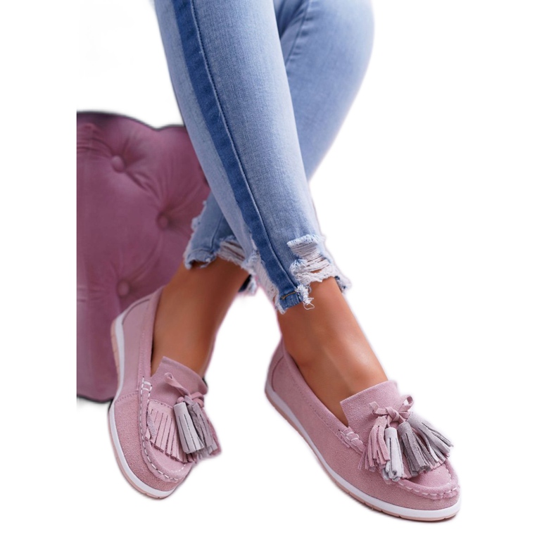 EVE Loafer für Damen, Wildleder mit Fransen, rosa Batist 2