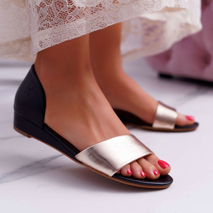 Damen Sandalen Maciejka Leder Schwarz und Gold 1971 Nomara gelb 1