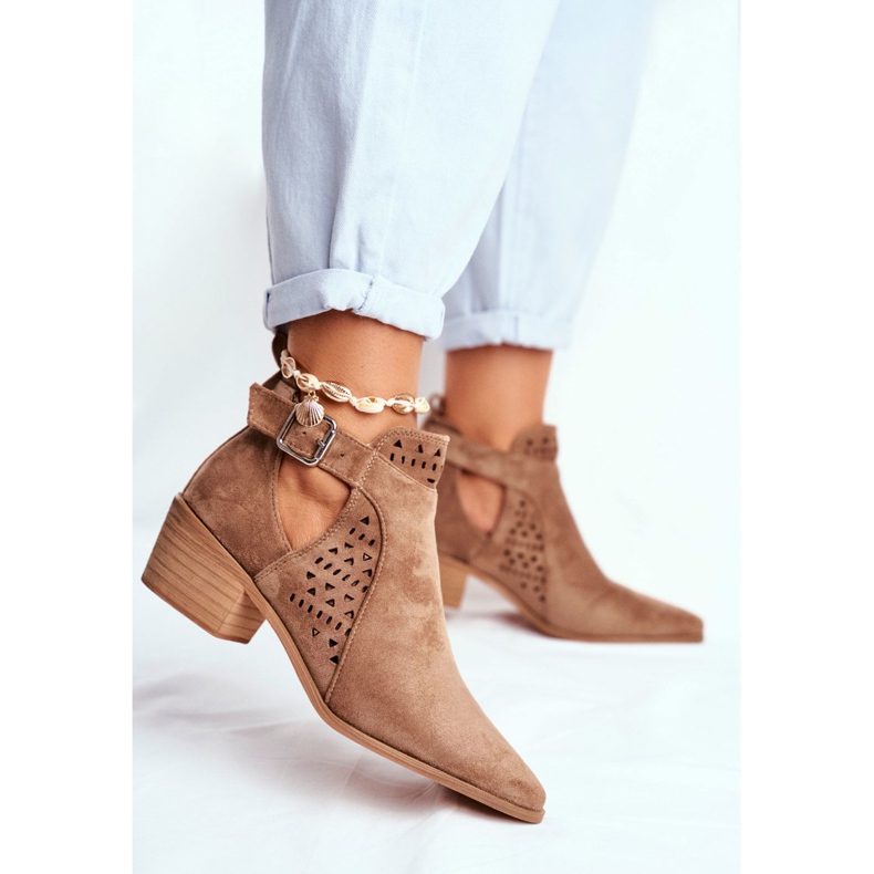 Bellucci Damenstiefel mit ausgeschnittener Feder Beige Rita 2