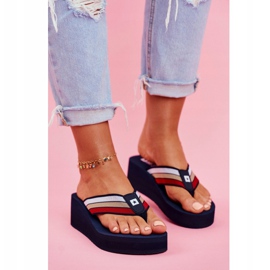 Damen Hausschuhe Flip-Flops Big Star auf Keil Marineblau FF274A301 2