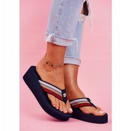 Damen Hausschuhe Flip-Flops Big Star auf Keil Marineblau FF274A301 1