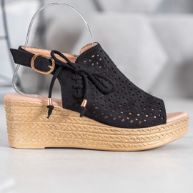 Small Swan Bequeme durchbrochene Sandalen schwarz 2