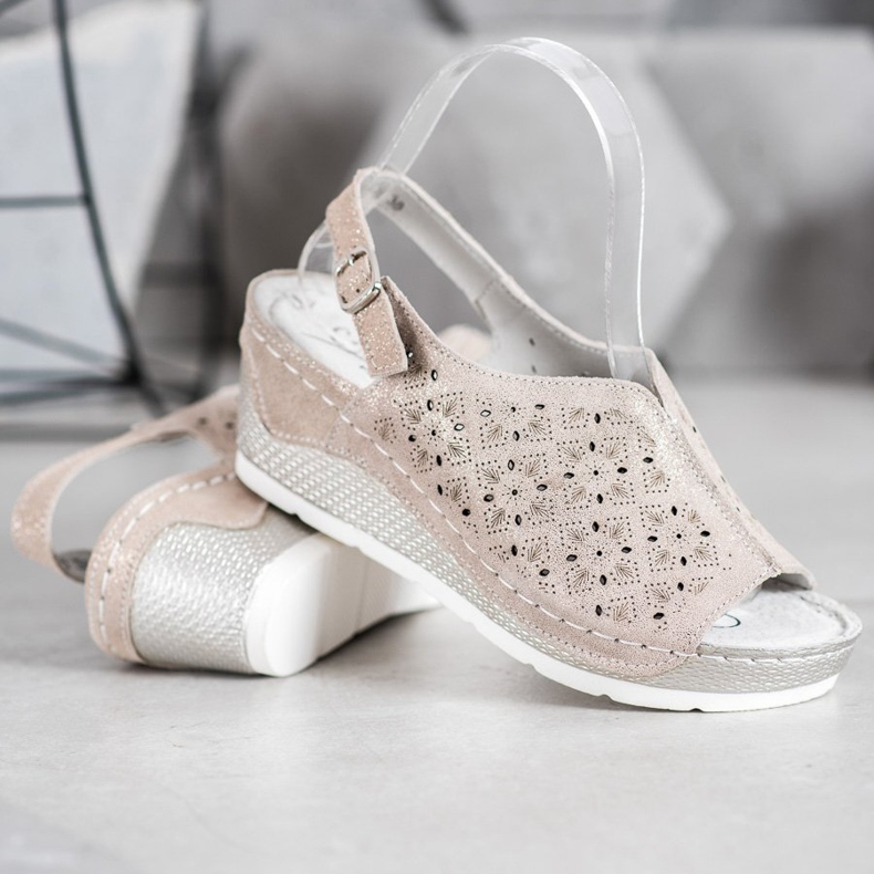 Filippo Ledersandalen mit Glitzer braun gelb 2