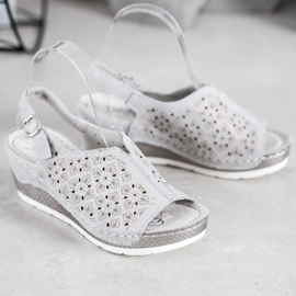 Filippo Ledersandalen mit Glitzer grau 1