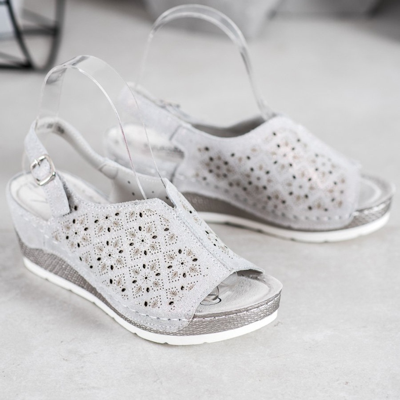Filippo Ledersandalen mit Glitzer grau 1