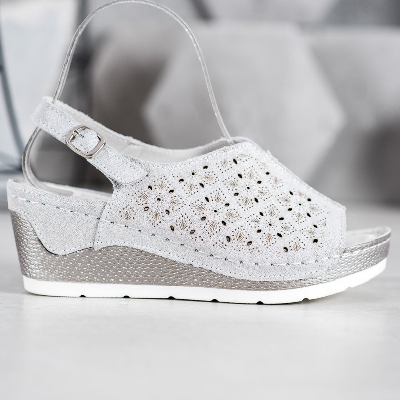 Filippo Ledersandalen mit Glitzer grau 2
