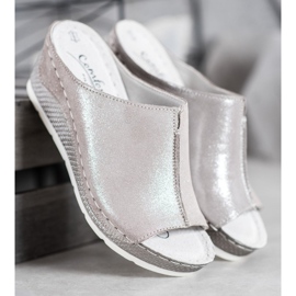 Filippo Silberne Lederpantoffeln grau 1