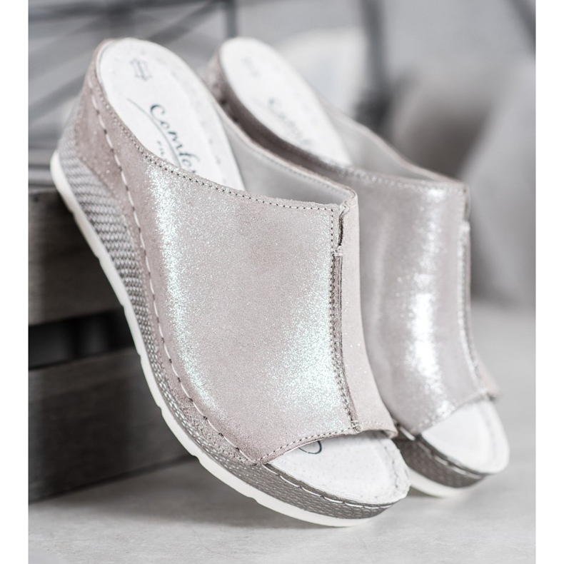 Filippo Silberne Lederpantoffeln grau 1