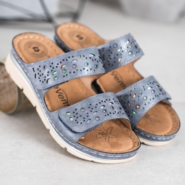 Evento Bequeme Hausschuhe mit Klettverschluss blau 1