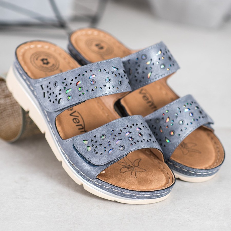 Evento Bequeme Hausschuhe mit Klettverschluss blau 1