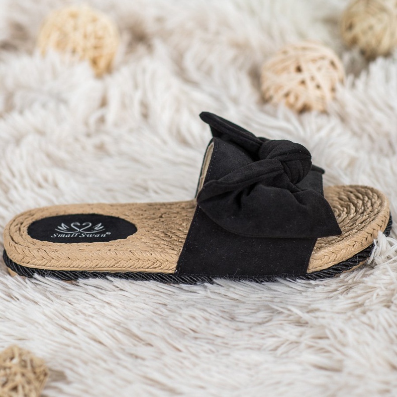 Small Swan Modische Hausschuhe mit Schleife schwarz 1