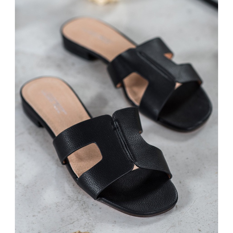 SHELOVET Klassische Hausschuhe aus Öko-Leder schwarz 1