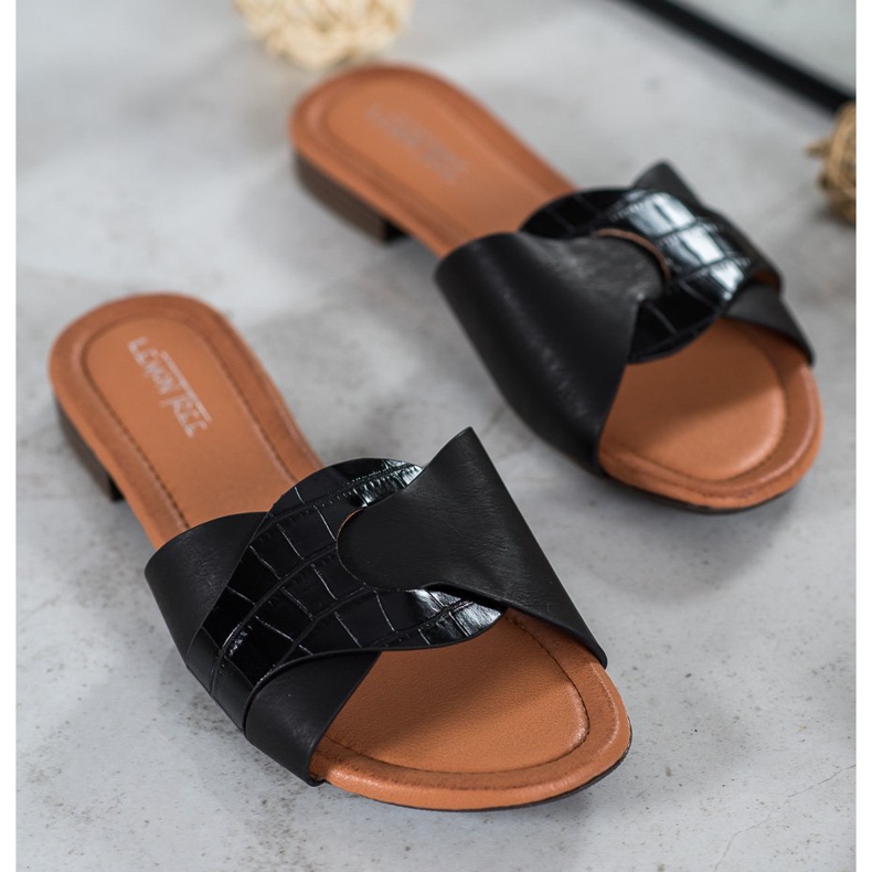 SHELOVET Elegante Hausschuhe aus Öko-Leder schwarz 1