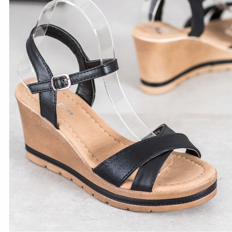 Sea Elves Sandalen mit Öko-Leder auf Keilabsatz schwarz 1