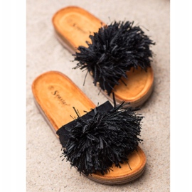 Seastar Schwarze Hausschuhe mit Fransen 1