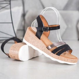 Weide Schwarze Keilsandalen 1