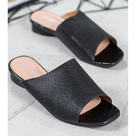 SHELOVET Elegante Hausschuhe mit Glitzer schwarz 1