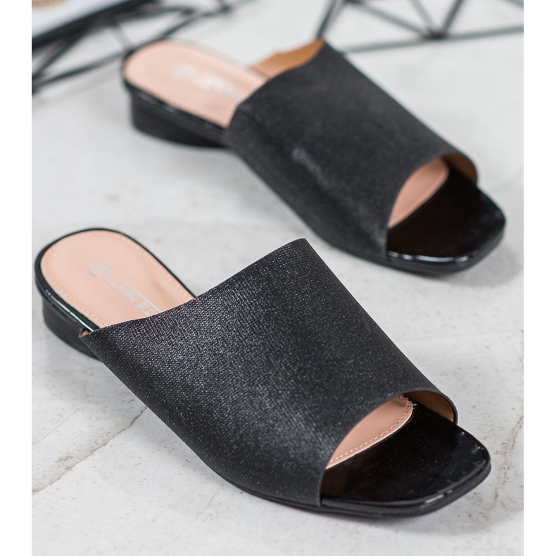 SHELOVET Elegante Hausschuhe mit Glitzer schwarz 1