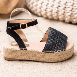 Weide Espadrilles-Sandalen auf der Plattform schwarz 2