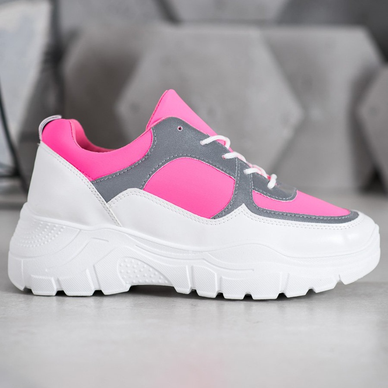 SHELOVET Modische Sneakers mit Schnürung weiß rosa 1