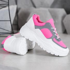 SHELOVET Modische Sneakers mit Schnürung weiß rosa 2