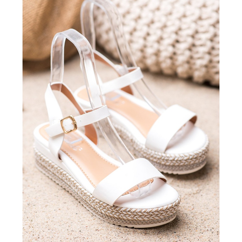 Weide Weiße Sandalen mit dekorativer Plattform 2