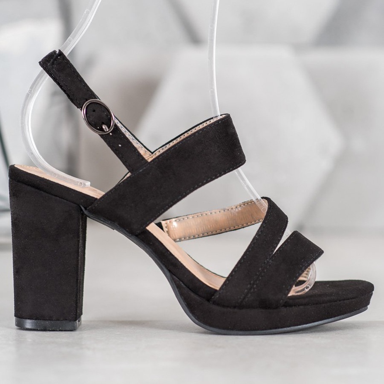 SHELOVET Hochhackige Wildledersandalen schwarz 1