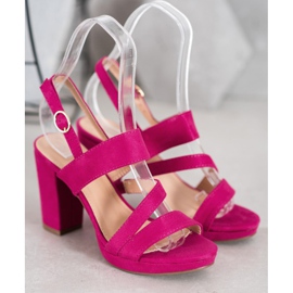 SHELOVET Hochhackige Wildledersandalen rosa 1