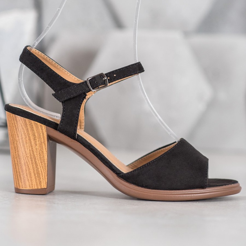 SHELOVET Schwarze Wildledersandalen 2