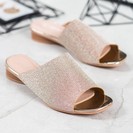 SHELOVET Elegante Hausschuhe mit Glitzer gelb 1