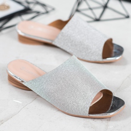 SHELOVET Elegante Hausschuhe mit Glitzer grau 1