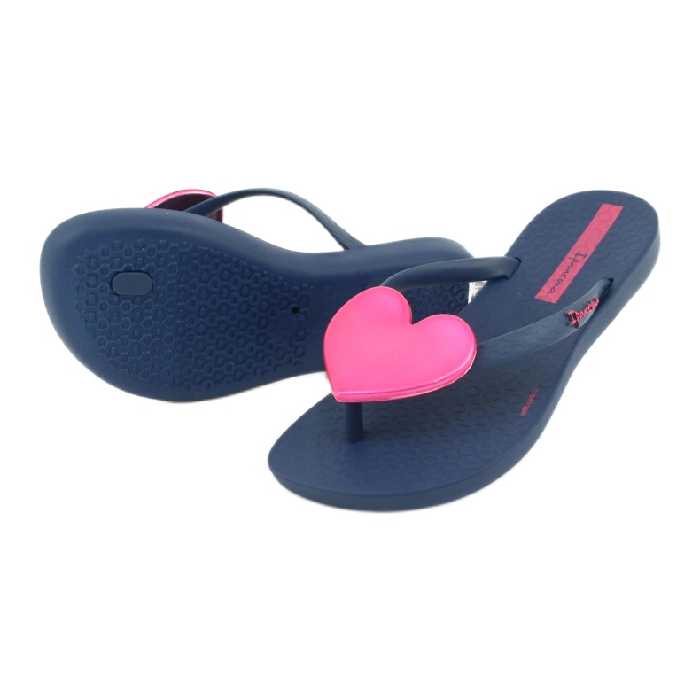 Mädchen der Marine Blue Flip -Flops mit einem rosa Herzen von Ipanema 3