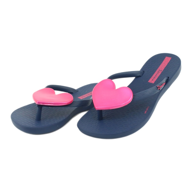 Mädchen der Marine Blue Flip -Flops mit einem rosa Herzen von Ipanema 2