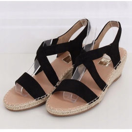 Schwarze Sandalen auf Keil-Espadrilles schwarz S-823 Black 1
