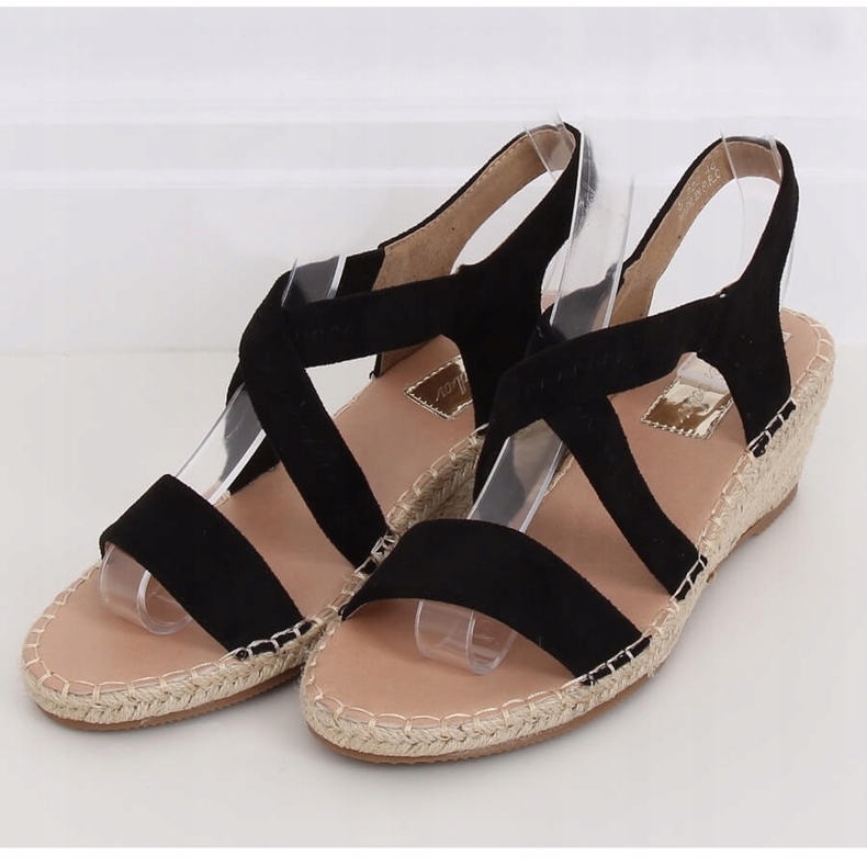 Schwarze Sandalen auf Keil-Espadrilles schwarz S-823 Black 1