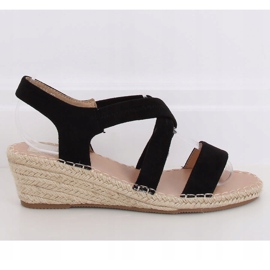 Schwarze Sandalen auf Keil-Espadrilles schwarz S-823 Black 2