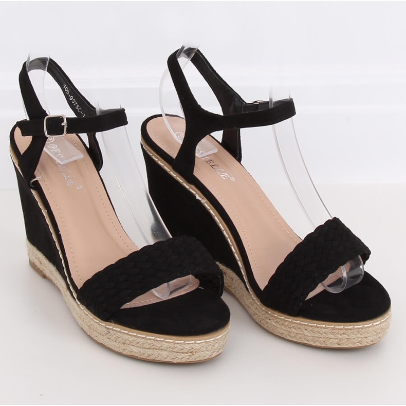 Schwarze Espadrilles auf Keilabsatz, schwarz 100-937SC-1 Schwarz 1
