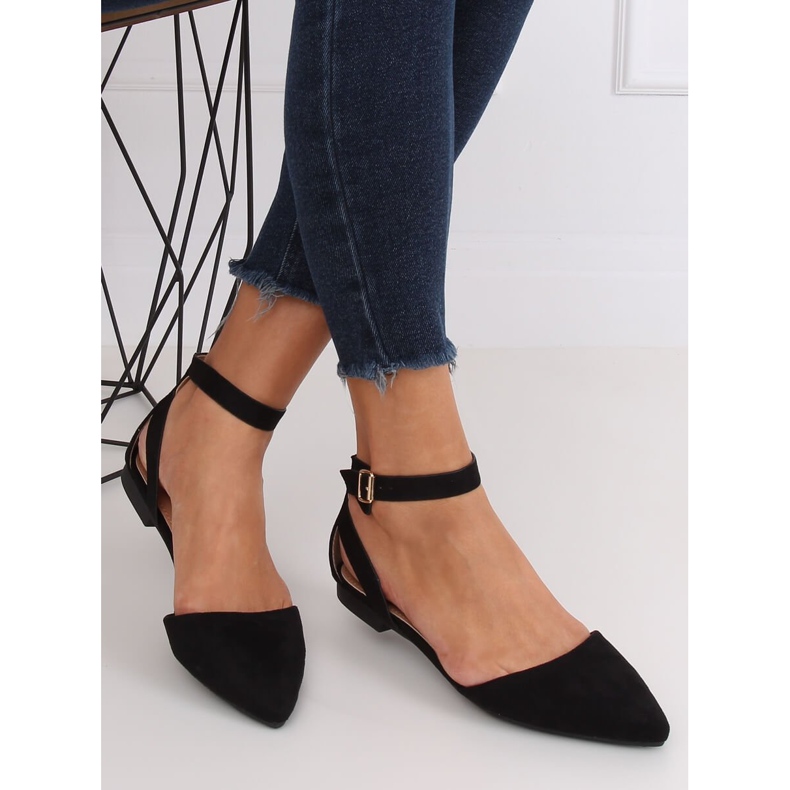 Schwarz CL73P Schwarze Ballerinas mit Verschluss 1