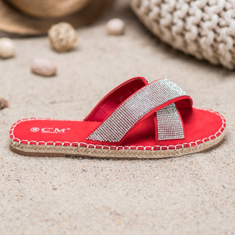 Cm Paris Stilvolle Hausschuhe mit Zirkonia rot 2