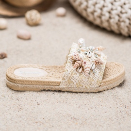Seastar Hausschuhe auf der Plattform mit Muscheln beige 2