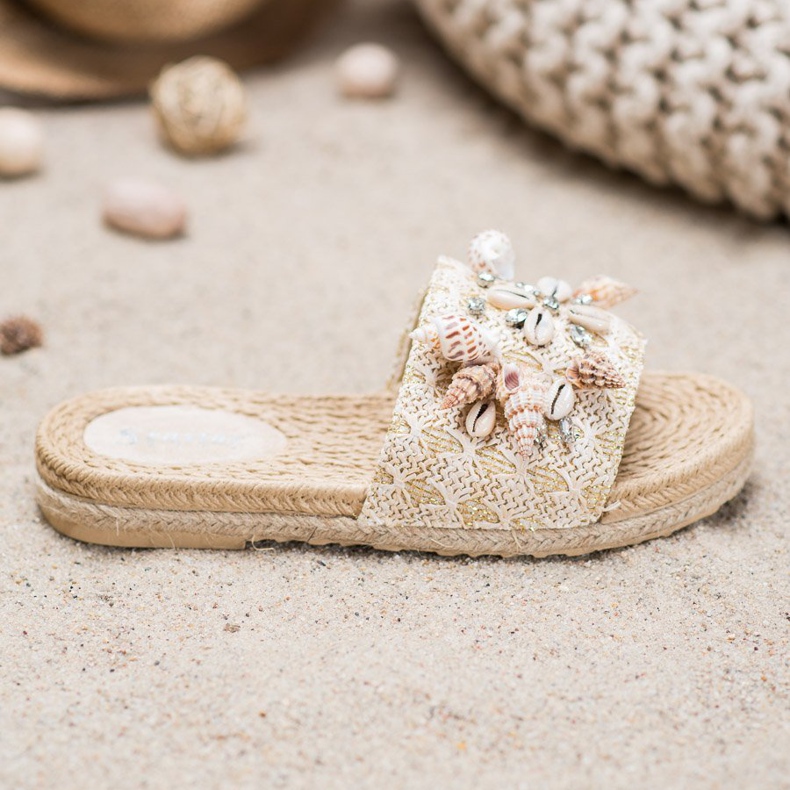 Seastar Hausschuhe auf der Plattform mit Muscheln beige 2