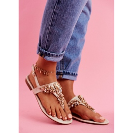 Sandalen Flip-Flops Kristalle unter Kontrolle beige golden 1