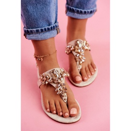 Sandalen Flip-Flops Kristalle unter Kontrolle beige golden 2