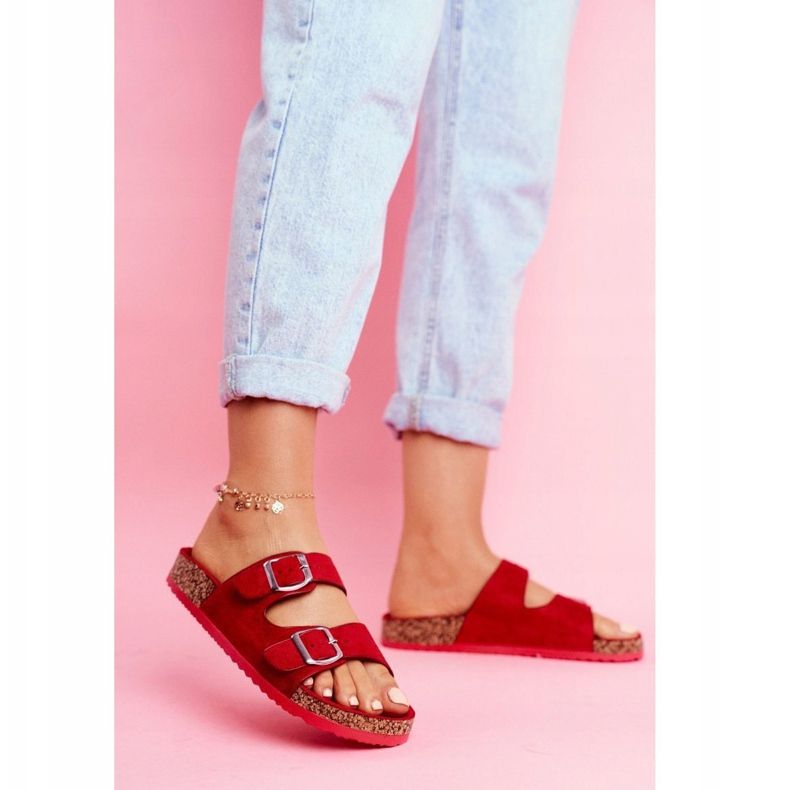 EVE Damenhausschuhe aus Kork mit Schnallen Rot Si Senor 1