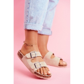 Damen-Flip-Flops aus Kork mit beigefarbenen Schnallen 1