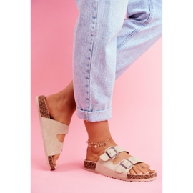 Damen-Flip-Flops aus Kork mit beigefarbenen Schnallen 2