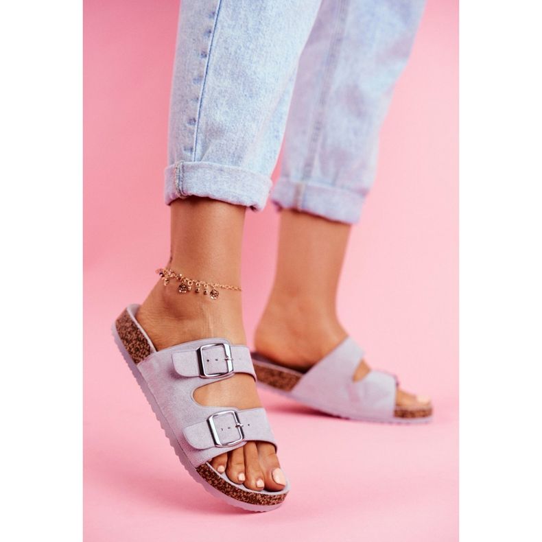 EVE Damenhausschuhe aus Kork mit Schnallen Grau Si Senor 2