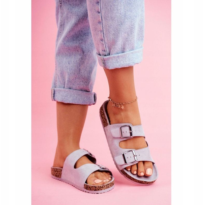 EVE Damenhausschuhe aus Kork mit Schnallen Grau Si Senor 1