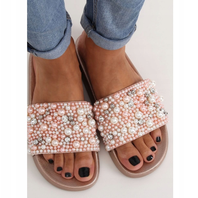 Hausschuhe mit Perlen champagner BG66 Champagner rosa mehrfarbig 2