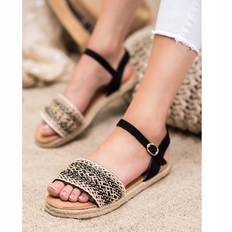 SHELOVET Leichte geflochtene Sandalen beige schwarz 1